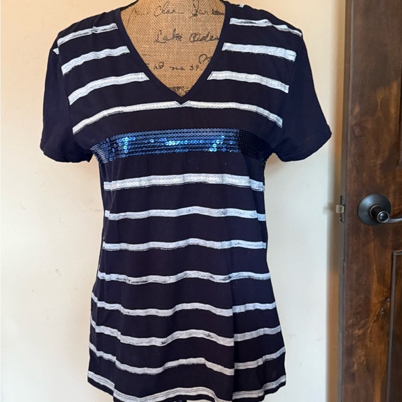 Tommy Hilfiger Tops - Navy and White Striped Women's Top by Tommy Hilfiger
